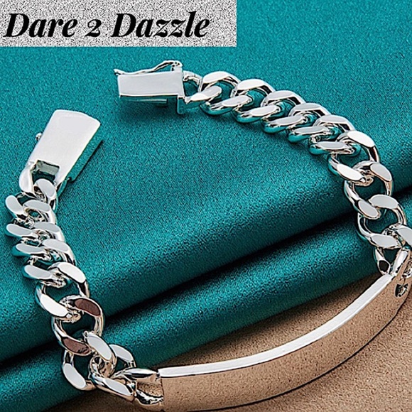 Nameplate ID Tag Sterling Silver Chain Link Curb Cuban Bracelet - Picture 10 of 12